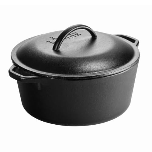 Lodge 5 Quart Cast Iron Dutch Oven. Pre-Seasoned Pot with Lid and Dual Loop Handle