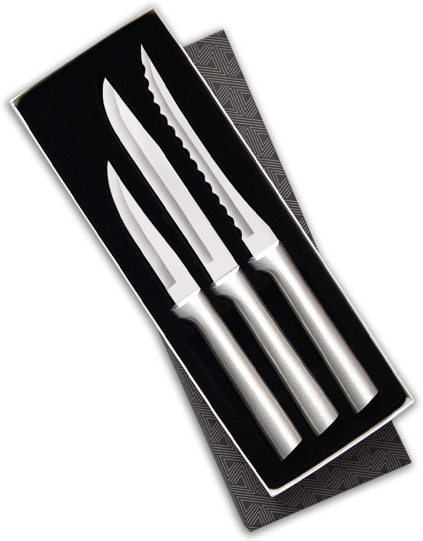 RADA Cutlery Cooking Essentials Knife Starter Gift Set  3 Piece Stainless Steel Set With Brushed Aluminum Handles, Made in the USA (S49)