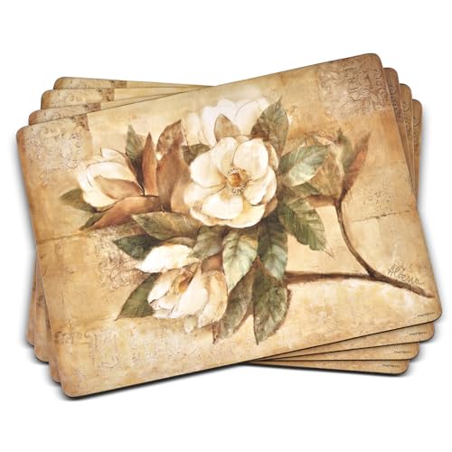 Pimpernel Sugar Magnolia Placemats - Set of 4 (15.7 x 11.7), Cork Backing, Elegant Magnolia Design, Easy to Clean, Ideal for Dining, Entertaining, & Special Occasions - Heat & Stain Resistant
