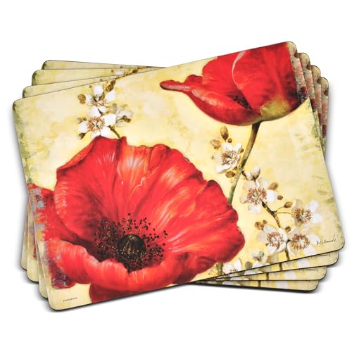 Pimpernel Poppy de Villeneuve Placemats - Set of 4 (15.7 x 11.7), Cork, Elegant Floral Design, Durable & Easy to Clean, Great for Dining Tables, Adds Sophistication to Any Meal