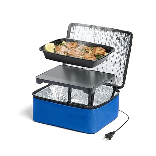 HOTLOGIC Mini Heated Lunch Box - Portable Electric Food Warmer for Men and Women - Great for Work, Office, and Construction - Cook, Reheat, and Eat on the Go - 120V - Blue