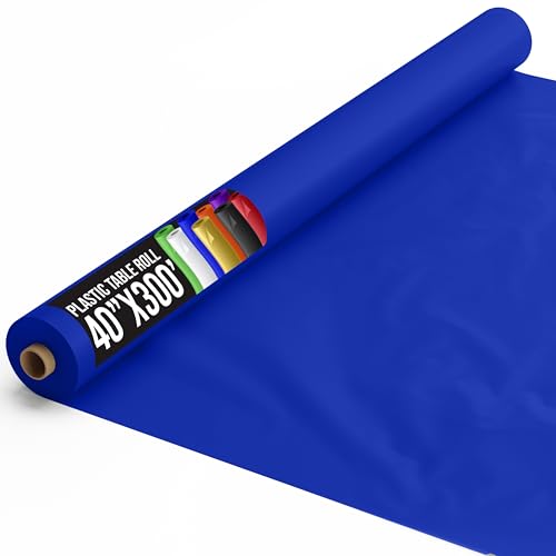 Party Solids Dark Blue Plastic Table Cover Roll 40" X 300' Table Cloth Plastic Cover Roll - Premium Quality Thick 0.5 MIL Banquet Rolls - Disposable Tablecloth Rolls
