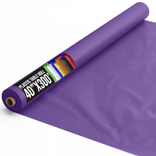 Party Solids Purple Plastic Table Cover Roll 40" X 300' Table Cloth Plastic Cover Roll - Premium Quality Thick 0.5 MIL Banquet Rolls - Disposable Tablecloth Rolls