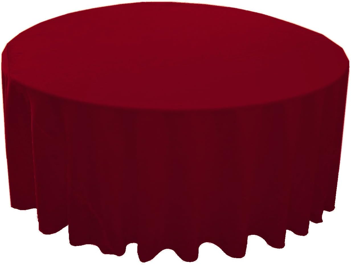 LA Linen Polyester Poplin Washable Round Tablecloth, Stain and Wrinkle Resistant Table Cover 132", Fabric Table Cloth for Dinning, Kitchen, Party, Holiday 132-Inch, Cranberry, (TCpop132R_CranberryP28)