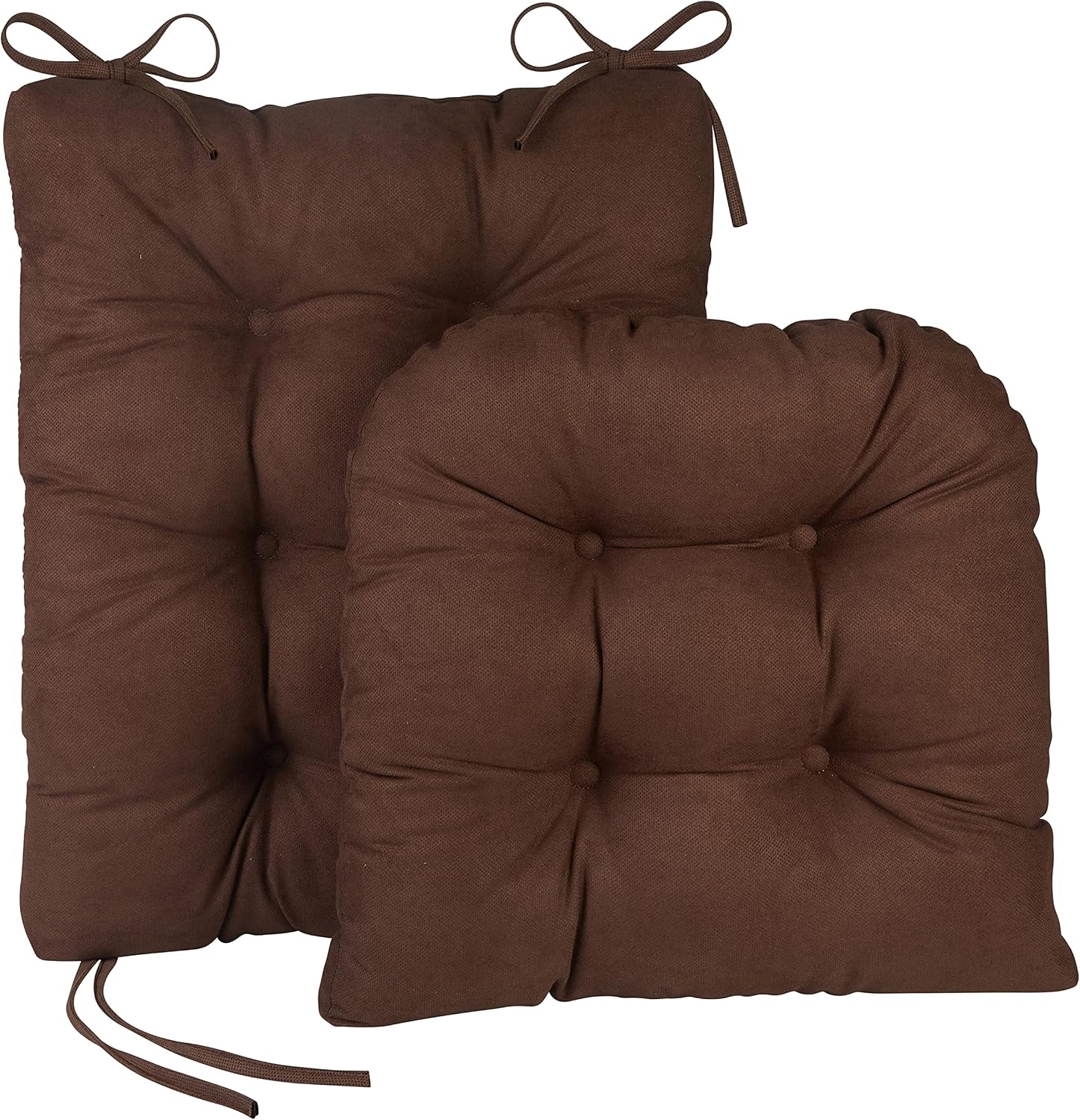 Klear Vu Twill Non-Slip Rocking Chair Cushion, Assembled in USA, Thick Tufted Design, Includes Seat Pad & Back Pillow with Ties, 17x17 Inches, 2-Piece Set, Honeycomb Chocolate 2 Count