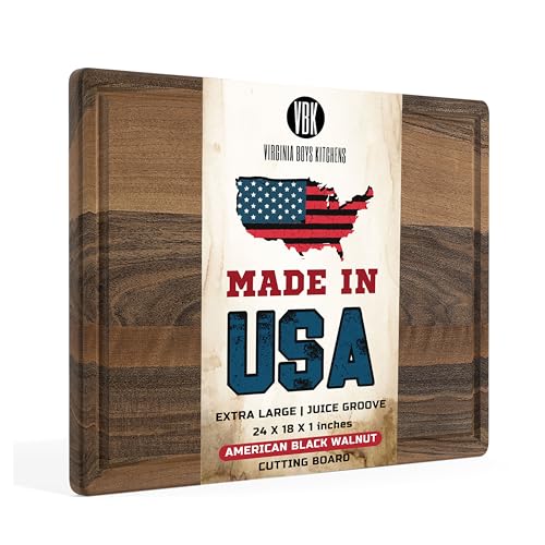 Virginia Boys Kitchens - Made in USA - Extra Large Walnut Wood Cutting Board - Brisket and Turkey Carving Board - Reversible with Juice Groove (Walnut, 24inx18inx1in)