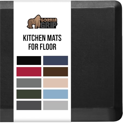 GORILLA GRIP Comfortable Cushioned Kitchen Mats for Floor, 39x20, Waterproof and Stain Resistant Soft Top, 3/4 Inch Thick Ergonomic Standing Desk Anti Fatigue Mat, Foam Supports Ankles and Feet, Black