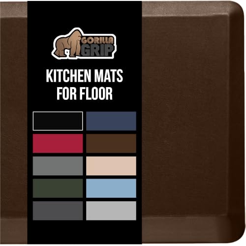 GORILLA GRIP Comfortable Cushioned Kitchen Mats for Floor, Waterproof and Stain Resistant Soft Top, 3/4 Inch Thick Ergonomic Standing Desk Anti Fatigue Mat, Foam Supports Ankles and Feet, 20x32, Brown