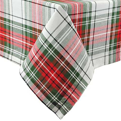 DII Tartan Plaid Collection Holiday Dining Table & Kitchen Decor, Rectangle Christmas Tablecloth, 60x104, Red, Green & White