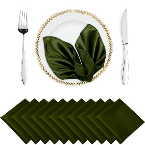 MDS Christmas Satin Cloth Napkins 12 x 12 Inch - Pack of 150 - Silky Smooth Sateen Dinner Table Napkins for New Year Party, Holiday Harvest Dinner, Thanksgiving, Wedding, Banquet - Olive Green