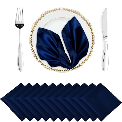 MDS Christmas Satin Cloth Napkins 12 x 12 Inch - Pack of 150 - Silky Smooth Sateen Dinner Table Napkins for New Year Party, Holiday Harvest Dinner, Thanksgiving, Wedding, Banquet - Navy Blue
