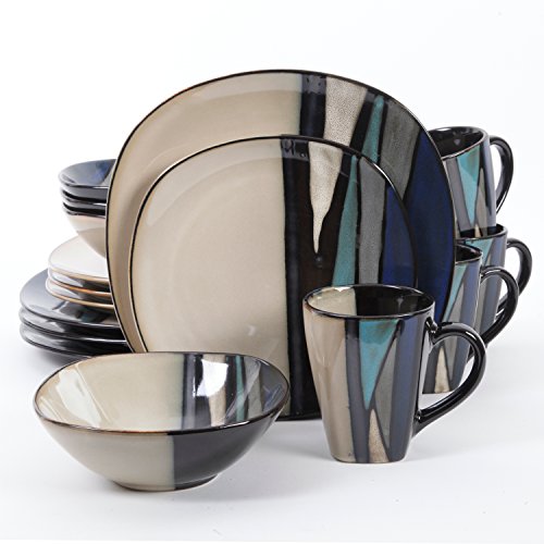 Gibson Elite Althea 16-Piece Teal Reactive Glaze Dinnerware Set  Service for 4, Durable Stoneware Plates and Bowls