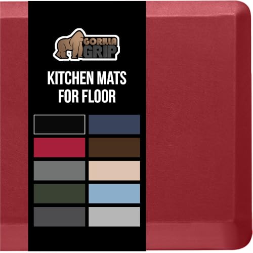 GORILLA GRIP Comfortable Cushioned Kitchen Mats for Floor, Waterproof and Stain Resistant Soft Top, 3/4 Inch Thick Ergonomic Standing Desk Anti Fatigue Mat, Foam Supports Ankles and Feet, 20x32, Red