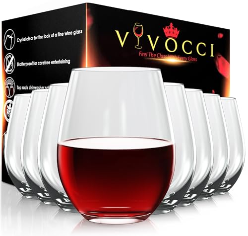 Vivocci Unbreakable Plastic Stemless Wine Glasses