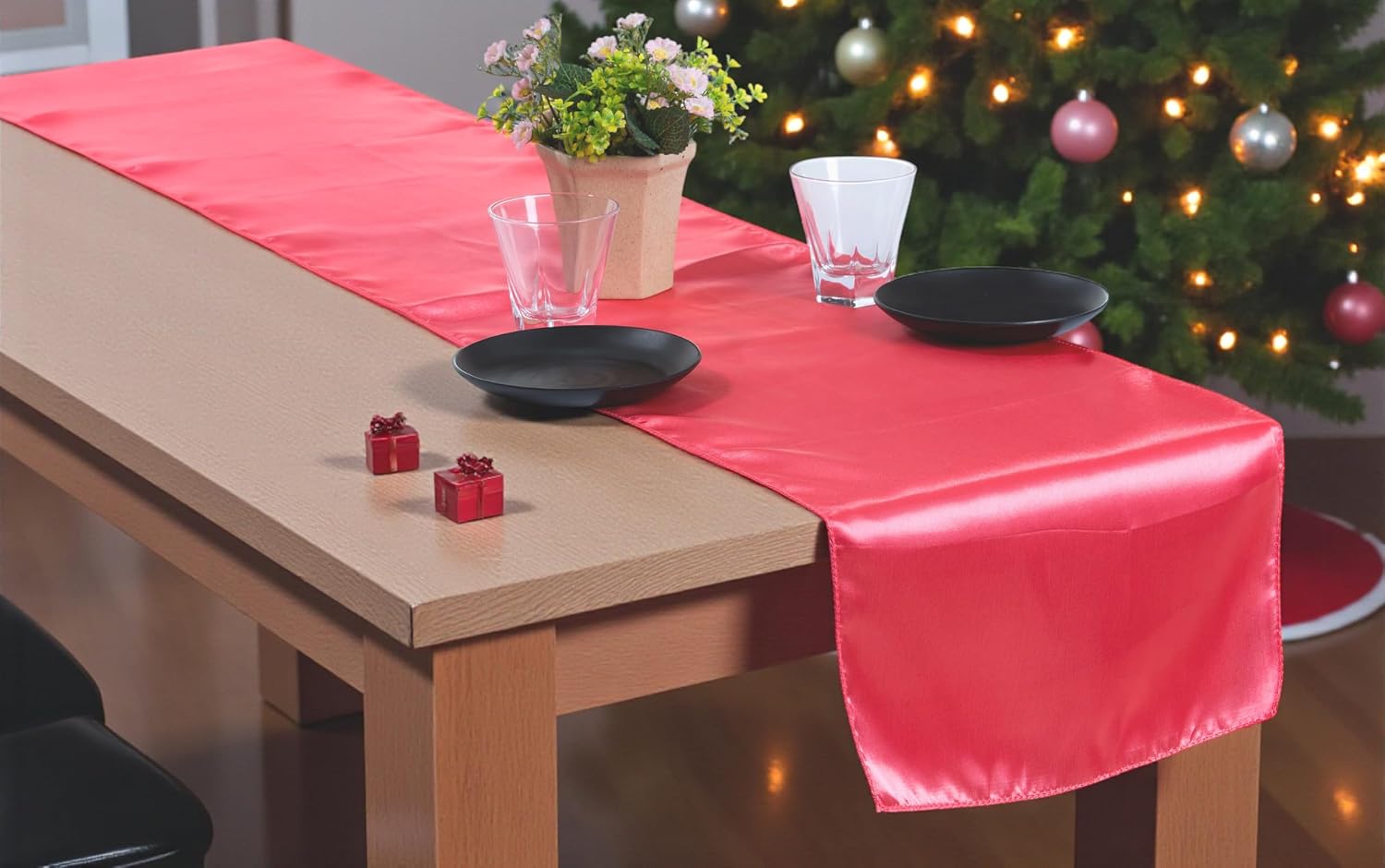 MDS Christmas Satin Table Runners - 15 Pack, 12 x 108 Inches - Bright Silk Sateen Table Decor for Harvest Dinner, Thanksgiving, New Year Party, Wedding, Holiday Banquet Dining Decor - Coral