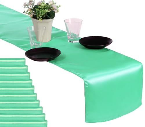 MDS Christmas Satin Table Runners - 15 Pack, 12 x 108 Inches - Bright Silk Sateen Table Decor for Harvest Dinner, Thanksgiving, New Year Party, Wedding, Holiday Banquet Dining Decor - Mint