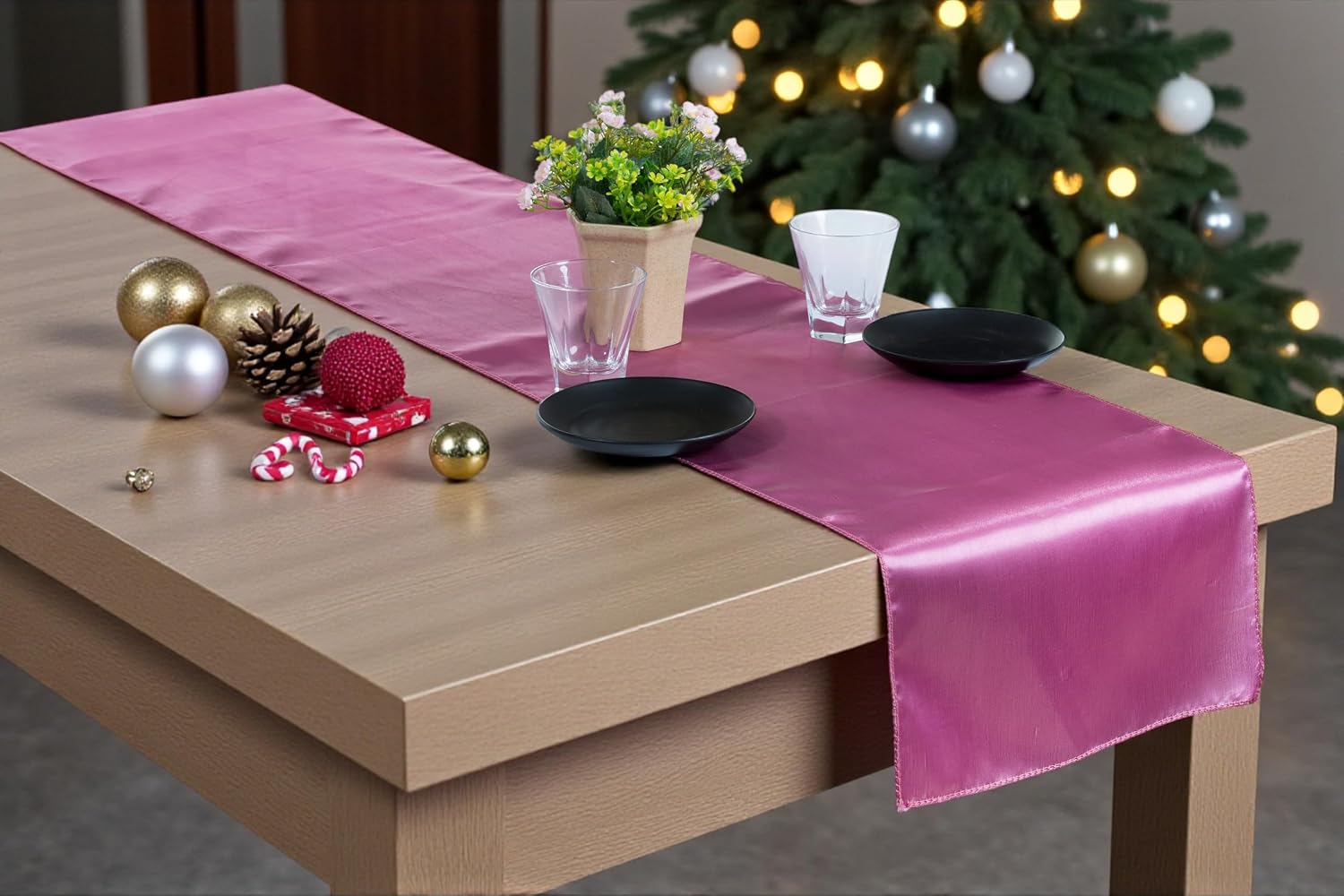 MDS Christmas Satin Table Runners - 15 Pack, 12 x 108 Inches - Bright Silk Sateen Table Decor for Harvest Dinner, Thanksgiving, New Year Party, Wedding, Holiday Banquet Dining Decor - Dusty Pink