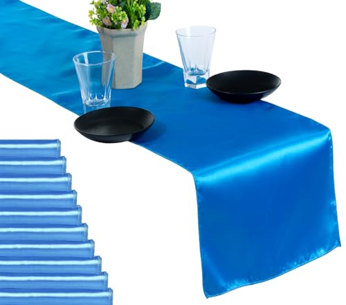 MDS Christmas Satin Table Runners - 15 Pack, 12 x 108 Inches - Bright Silk Sateen Table Decor for Harvest Dinner, Thanksgiving, New Year Party, Wedding, Holiday Banquet Dining Decor - Blue