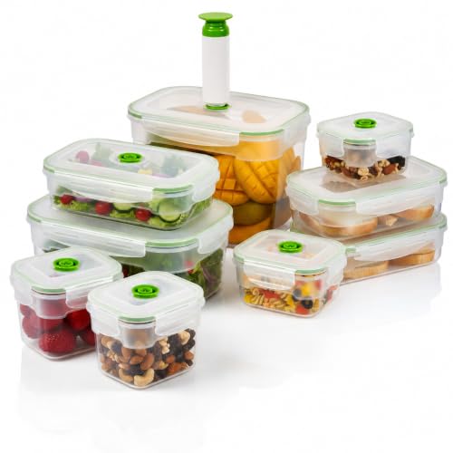 19 piece Vacuum Seal Food Storage Containers with Vacuum Pump, Airtight and Leak Proof, Vacuum Sealed Food Storage Containers, Meal Prep Containers, Keep Food Fresh up to 5 X Longer