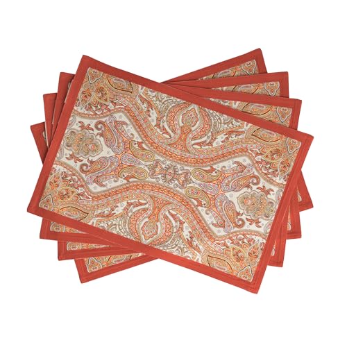 Maison d' Hermine Placemats Set of 4 100% Cotton Washable Cloth Place Mats, Reusable Table Mats for Kitchen Dining Decoration, Party, Wedding, Restaurant (Kashmir Paisley, 13" x 19")