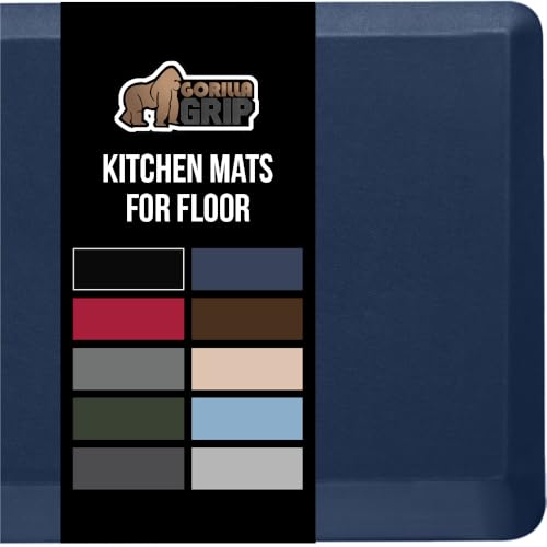 GORILLA GRIP Comfortable Cushioned Kitchen Mats for Floor, Waterproof and Stain Resistant Soft Top, 3/4 Inch Thick Ergonomic Standing Desk Anti Fatigue Mat, Foam Supports Ankles and Feet, 20x32, Navy