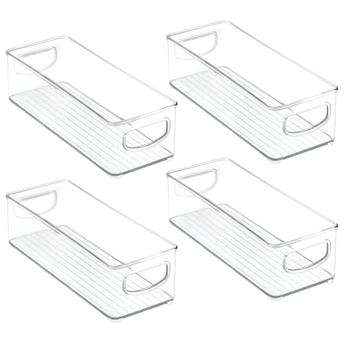 mDesign Kitchen Cabinet and Pantry Storage Organizer Bins - Pack of 4, Shallow, Clear