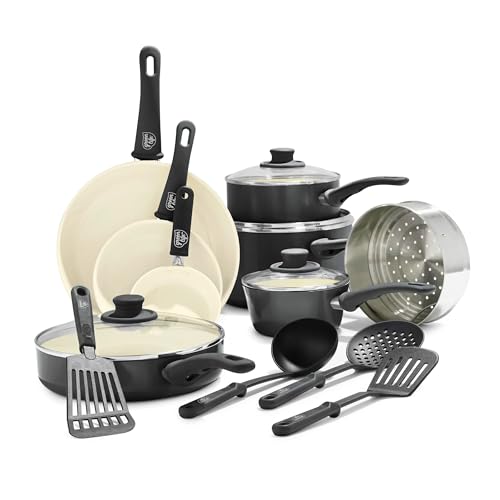 GreenLife 16-Piece Nonstick (Black & Cream)