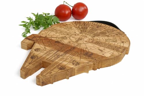 Millennium Falcon Board - Wooden Cutting Board - Engraved Wooden Plate - Rustic Cutting Board - Futuristic Serving Platter - Valentines Gift