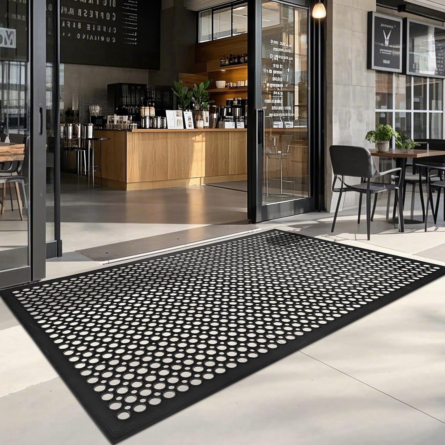 Anti Fatigue Rubber Mats Outdoor Restaurant Kitchen Rubber Drainage Floor Mat Durable No Slip Commercial Bar Floor Mats Used for Garage Black 36" x 60"