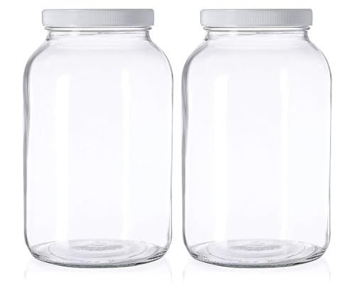 kitchentoolz 1 Gallon Glass Mason Jars  Extra Large Wide Mouth Jars with Airtight Lids  Perfect for Sourdough Starter, Fermenting, Pickling, and Storage  Made in the USA  Pack of 2