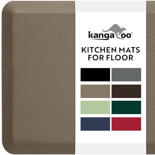 KANGAROO Thick Ergonomic Anti Fatigue Mats for Kitchen Floor, Cushioned Standing Office Desk Mat, Waterproof Scratch Resistant Topside, Supportive All Day Comfort Padded Foam Rugs, 20x32, Beige
