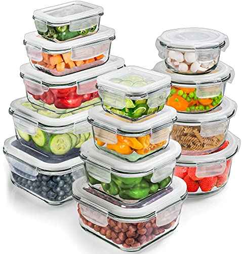 PrepNaturals 13 Pack Glass Meal Prep Containers - Dishwasher Microwave Freezer Oven Safe - Glass Storage Containers with Lids