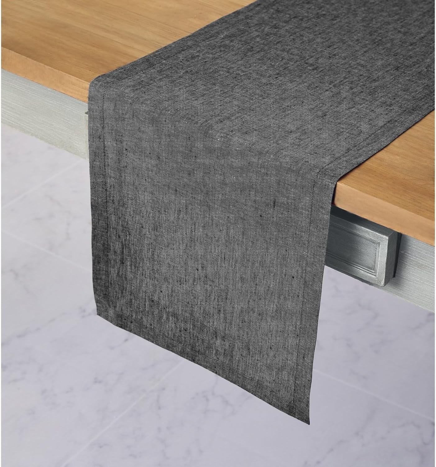 Solino Home Linen Table Runner 72 Inches - Athena (Charcoal Grey)