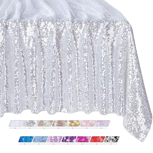QueenDream 90x156 Sequin Tablecloth (Silver)