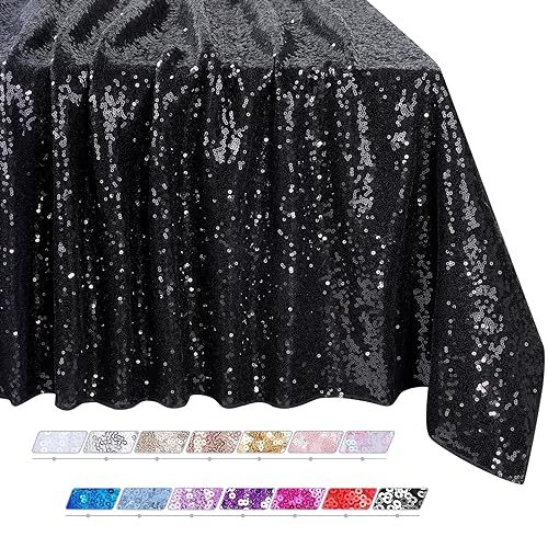 QueenDream 90x156 Sequin Tablecloth (Black)
