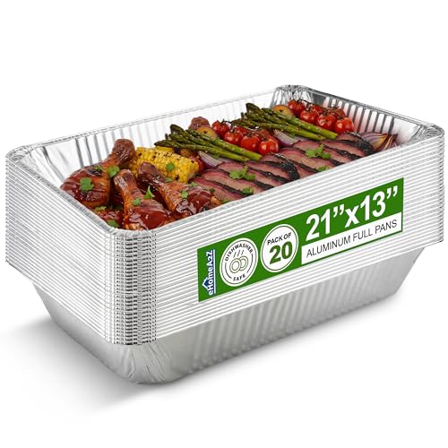 EHOMEA2Z Large Aluminum Pans Full Size Deep Foil Disposable Durable Large Steam Table Pans for Baking Serving, Chafing Trays for Caterers, Bakeware 21 x 13 x 3 (20)