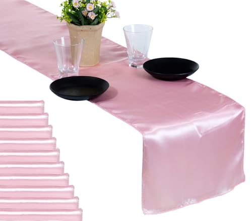 MDS Christmas Satin Table Runners - 20 Pack, 12 x 108 Inches - Bright Silk Sateen Table Decor for Harvest Dinner, Thanksgiving, New Year Party, Wedding, Holiday Banquet Dining Decor - Blush Pink