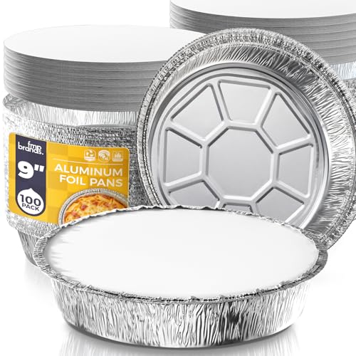 Fit Meal Prep 100 Pack 9 Round Aluminum Foil Pans with Lids, Pie Tins Disposable 9 inch with Lids, Take Out Containers, Freezer Oven Safe Aluminum Baking Pans for Storing, Cooking, Storage, Reheating