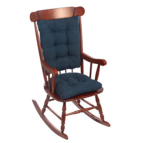 Klear Vu Omega Non-Slip Rocking Chair Cushion, Assembled in USA, Thick Tufted Design, Includes Seat Pad & Back Pillow with Ties, 17x17 Inches, 2-Piece Set, Twillo Indigo 2 Count