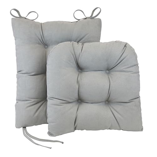 Klear Vu Omega Non-Slip Rocking Chair Cushion, Assembled in USA, Thick Tufted Design, Includes Seat Pad & Back Pillow with Ties, 17x17 Inches, 2-Piece Set, Twillo Gray 2 Count
