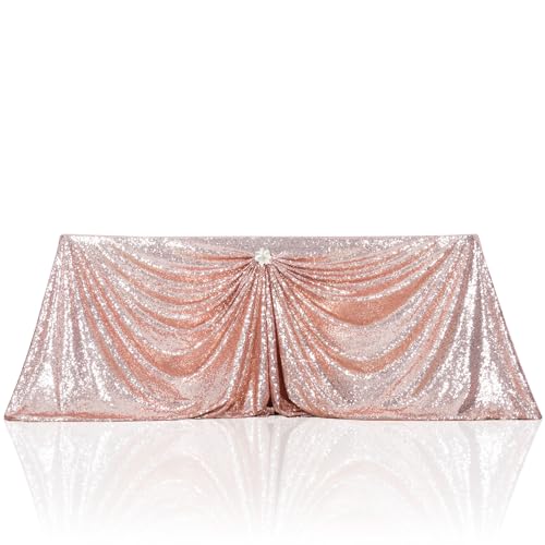 PartyDelight Sequin Tablecloth Rose Gold 90"x132" Rectangular Wedding Dinning Table Cloth