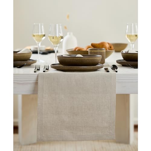 Solino Home Linen Natural Table Runner 108 Inches Long - 100% Pure Linen Dining Table Runner 14 x 108 Inch for Summer - Fete