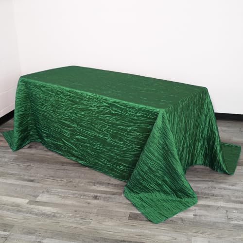YOUR CHAIR COVERS - 90 x 156 inch Rectangular Crinkle Taffeta Tablecloth - Hunter Green