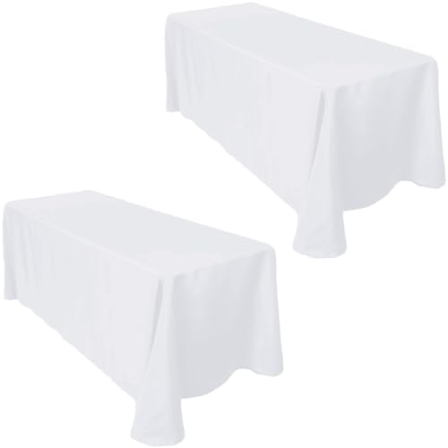 LTC LINENS 2-Pack White Rectangular Tablecloths 90 in x 132 in with Rounded Corners - Ideal for 6 ft Tables with Floor-Length Drop - Polyester Fabric Cloth Table Covers for Wedding, Party