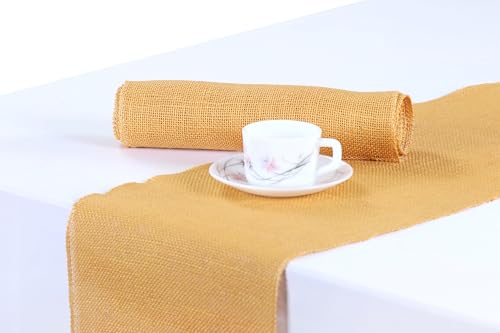 MDS Pack of 12 PCS 100% Natural Burlap Table Runner 12 x 108 Inch, Rustic Farmhouse Jute Country Vintage Boho Jute Burlap Roll for Wedding and Home Decor, Coffee, Tea, & Outdoor Tables - Gold