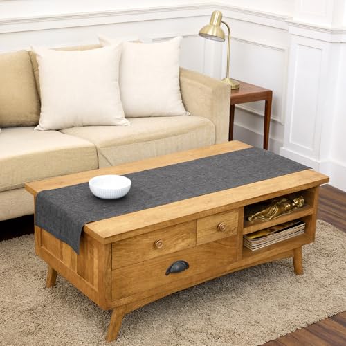 Solino Home Linen Small Table Runner 60 Inches - Athena, 100% Pure Linen Charcoal Grey Table Runner 14 x 60 Inch Ideal for Dresser and Coffee Tables - Halloween, Thanksgiving