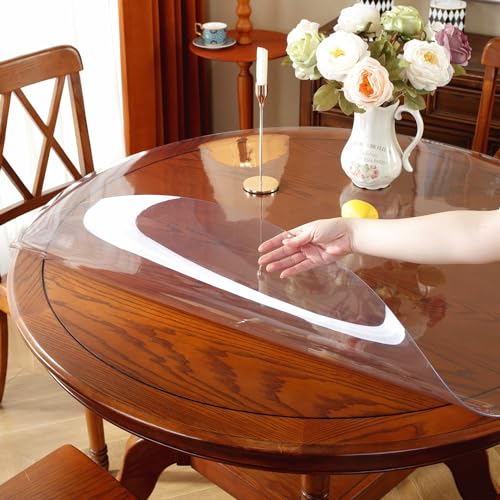OstepDecor Clear Round Table Protector 40 Inch Thick Clear Table Cover Protector Round, Plastic Waterproof PVC Tablecloth, Vinyl Circle Table Top Protector for Dining Room, Coffee Tabletop