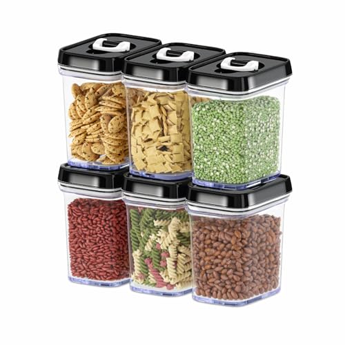 DWELLZA KITCHEN Airtight Food Storage Containers with Lids  6 Piece Set Air Tight Kitchen Storage Containers for Pantry Organization and Storage - Clear Plastic BPA-Free - Keeps Food Fresh & Dry
