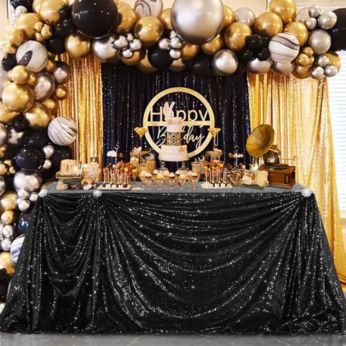 B-COOL Black Sequin Tablecloth 90x156inch Sparkly Sequin Table Linen Halloween Shiny Sequence Table Cloth Wedding Event Decor