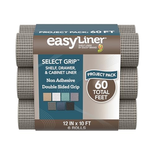 EasyLiner Select Grip Shelf Liner - Easy to Install & Cut to Fit - Non Slip, Non Adhesive, Drawer Shelf & Cabinet Liner for Kitchen, Bathroom, Pantry Cupboards - 12in. x 10ft. - Grey - 6 Rolls